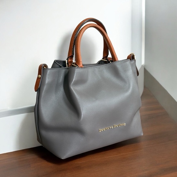 Authentic Dooney & Bourke Gray Leather Satchel Bag! - Picture 3 of 13